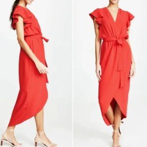 Amanda Uprichard Sz M Long Red Belted Faux Wrap Dress Hi-Low Martinique Formal